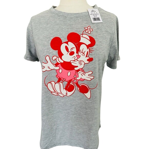 Disney Mickey & Minnie Mouse Sweet Love Graphic Tee Gray Women Medium NWT - Picture 2 of 11